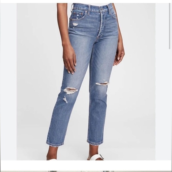 NEW Gap cheeky straight high rise distressed denim jean SZ 29 - Picture 1 of 7